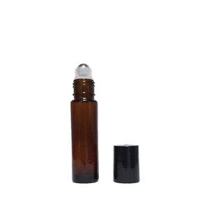 10 mL amber glass bottle with metal roller and black cap. - House of Pure Essence