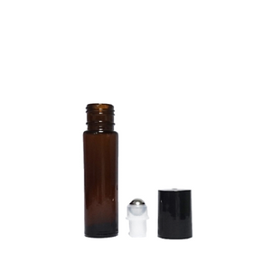 10 mL amber glass bottle with metal roller and black cap. - House of Pure Essence