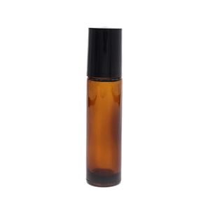 10 mL amber glass bottle with metal roller and black cap. - House of Pure Essence